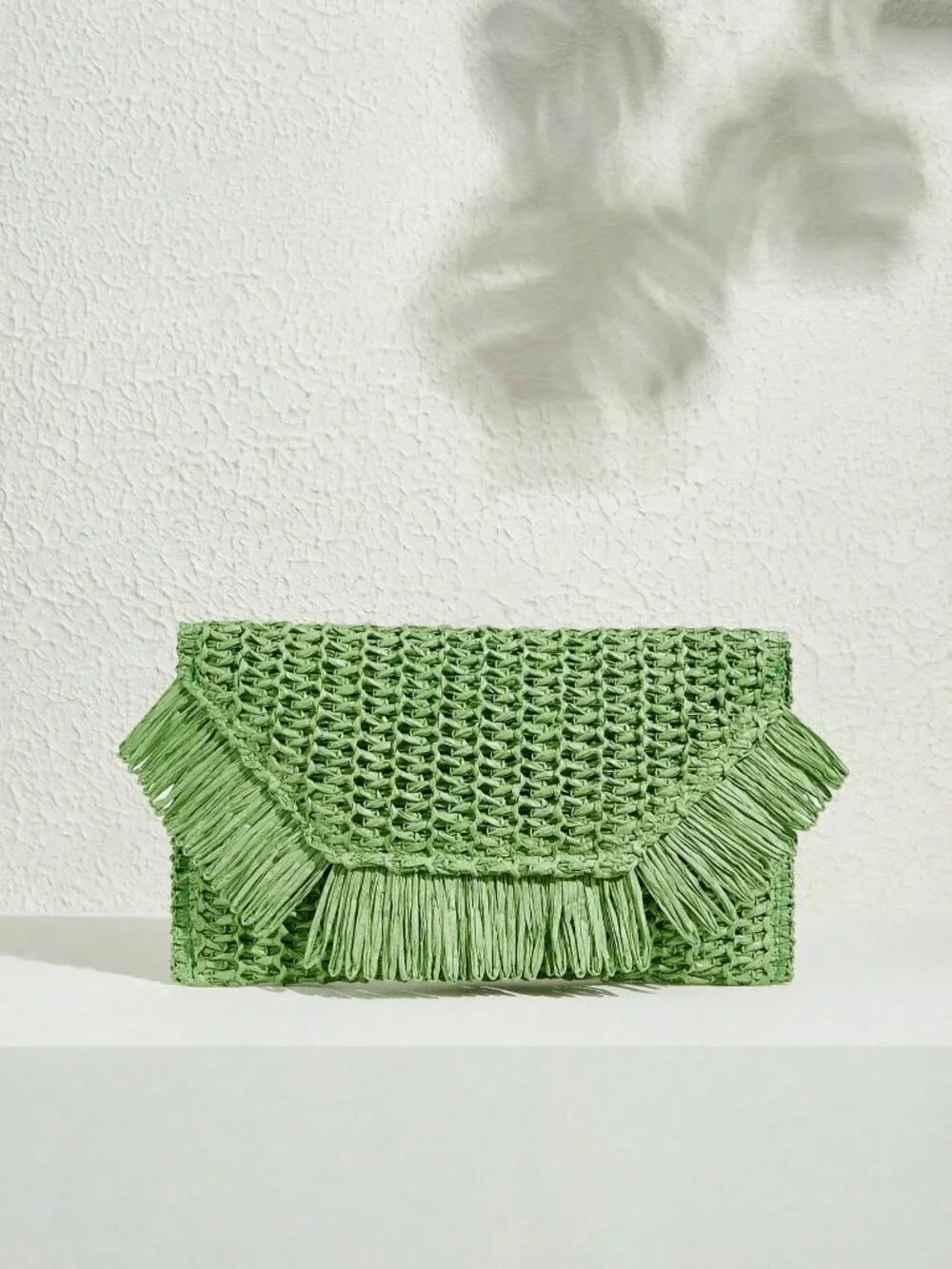 Green Woven Straw Women's Clutch Bag